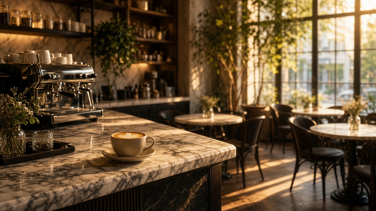 Sunlit café interior
